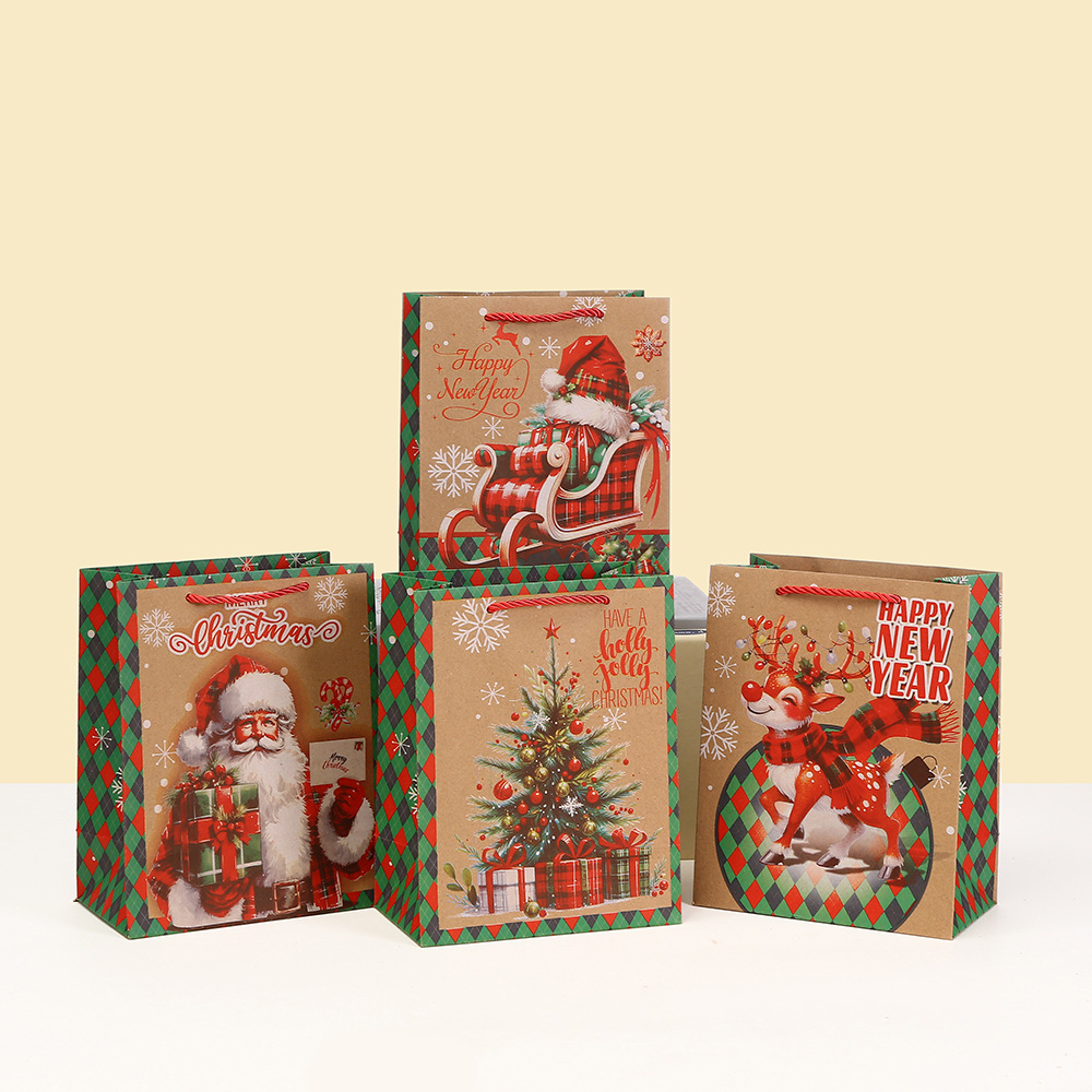 手提袋精美礼品包装袋圣诞节印花白卡纸购物纸袋派对糖果袋批发