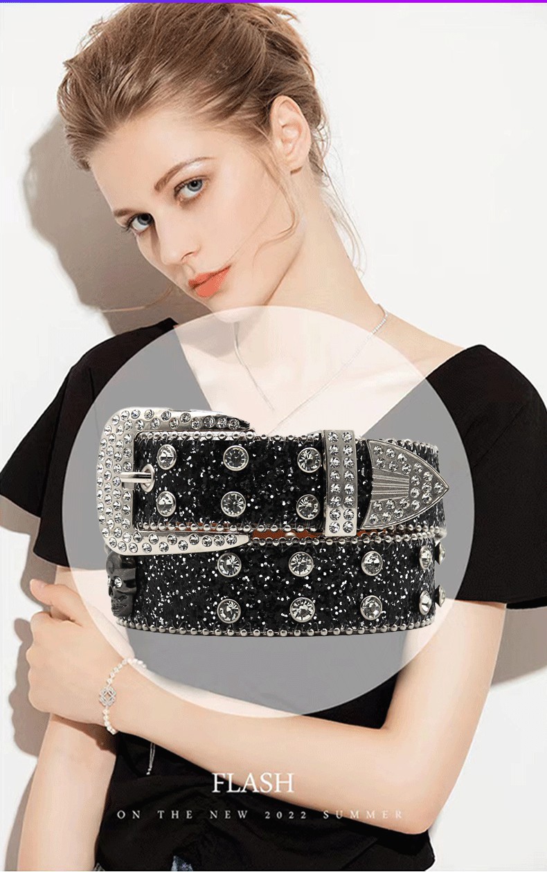 European And American Cross-Border Rhinestone Belt For Men, Inlaid With Sparkling Rhinestones, Hip-Hop Punk Style,_voghion.com