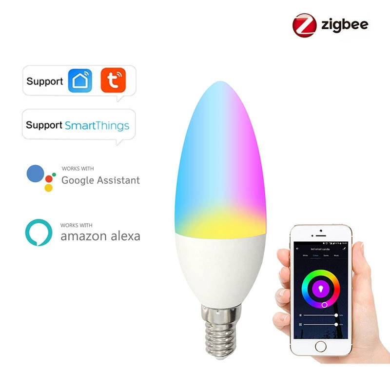 Граффити умная ZigBee свеча 5Вт, лампа C37, цоколь E14, совместима с голосовым управлением Alexa/Google/Hue