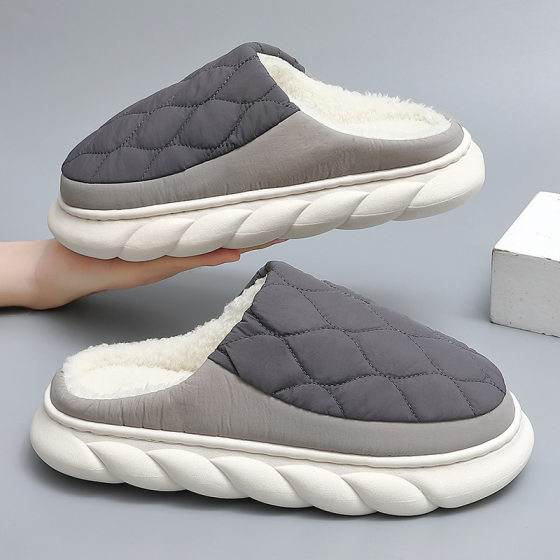Cotton slippers men's non-slip waterproof down cotton slippers men's indoor warm home thick-soled wool slippers home wholesale