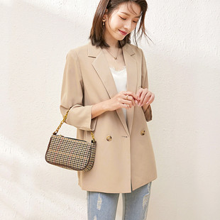 Thin Suit Jacket Women's 2025 Spring and Summer Korean Style Draped Casual Professional Seven-Sleeve Chiffon Small Suit Top