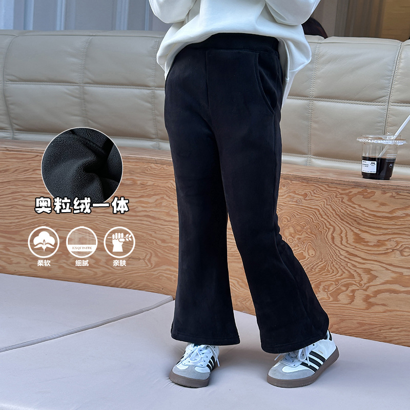 【加绒】女童裤子冬季款儿童韩版加厚加奥粒绒修身时尚复古喇叭裤