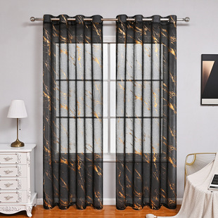 Temu Spot Delivery Cross-Border Full-Dole Hot Stamping Marble Window Screen Perforated Semi-Blackout Curtain Gauze Manufacturer