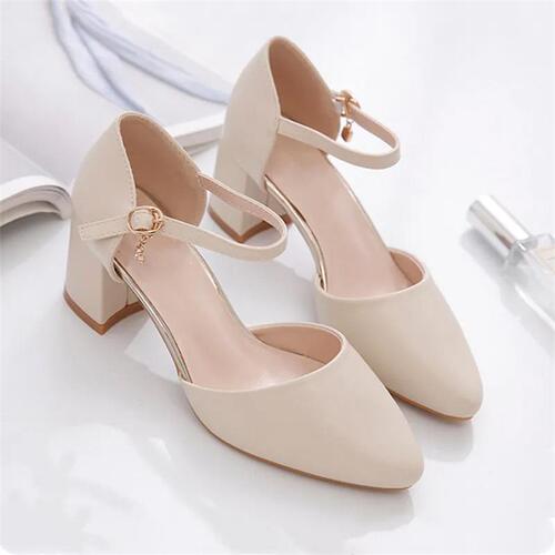 New summer square-headed one-button baotou sandals for women's summer matching skirt for work temperament middle-heeled single-layer shoes