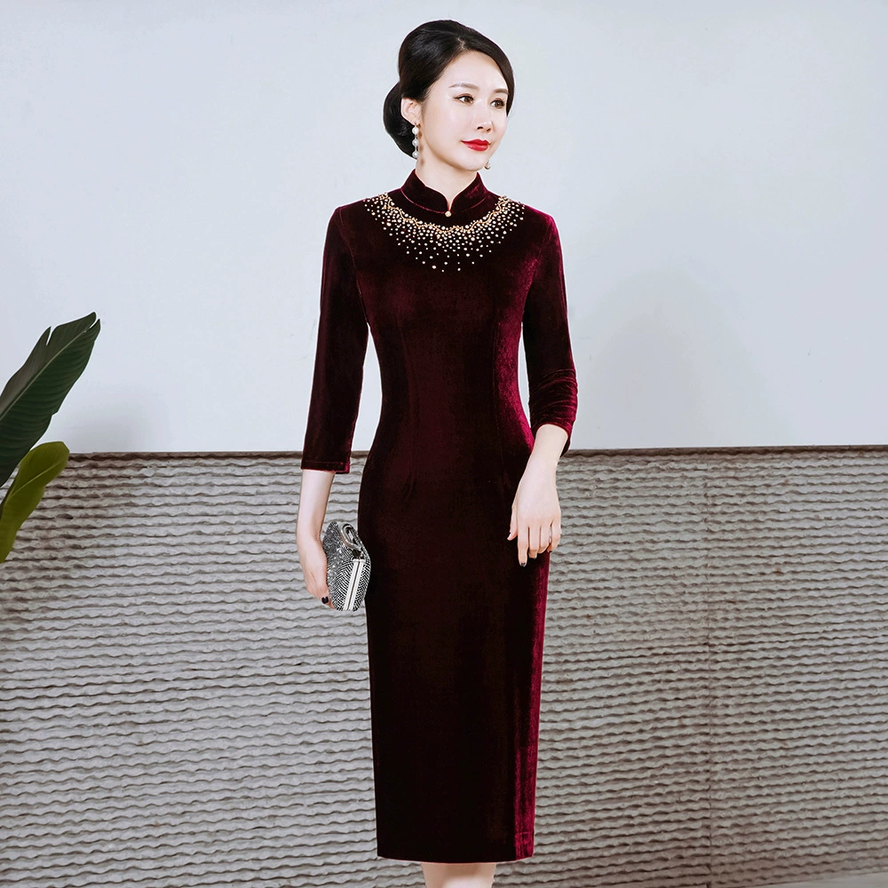 Шэньчжэнь высококачественный бархатный чонсам осенний и зимний свадебный банкет