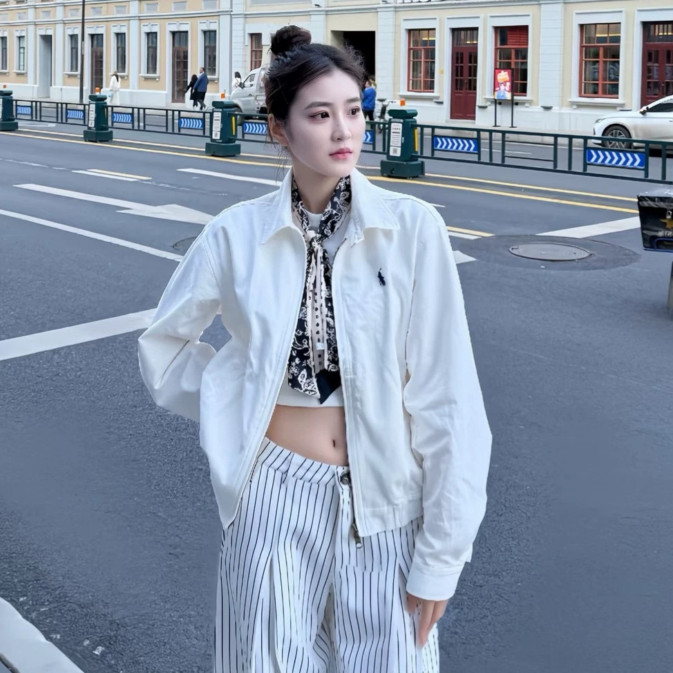 高品质可扫码RL拉夫小马标老钱风干部拉链外套polo休闲夹克女时尚