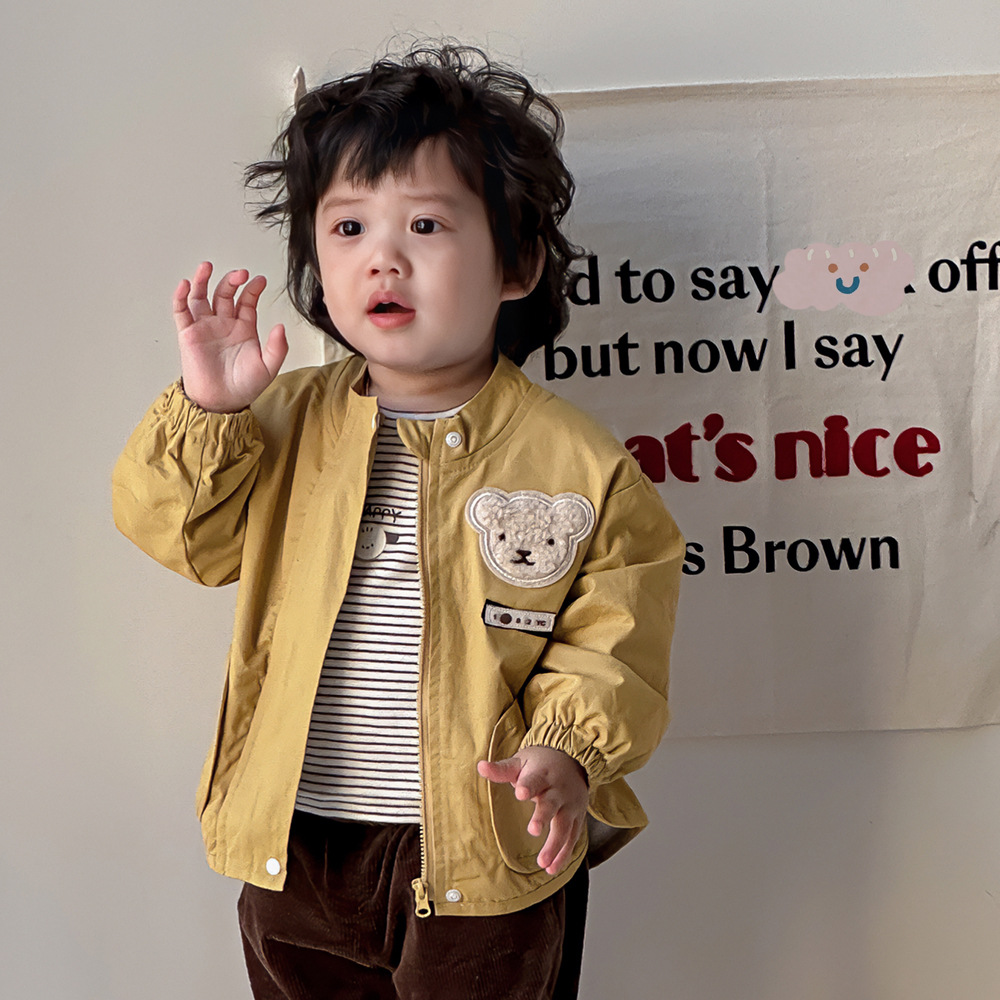 Chaqueta de perfil de oso de dibujos animados para niños coreanos, chaqueta de estilo occidental, ropa de primavera y otoño de algodón para niños y niños de moda