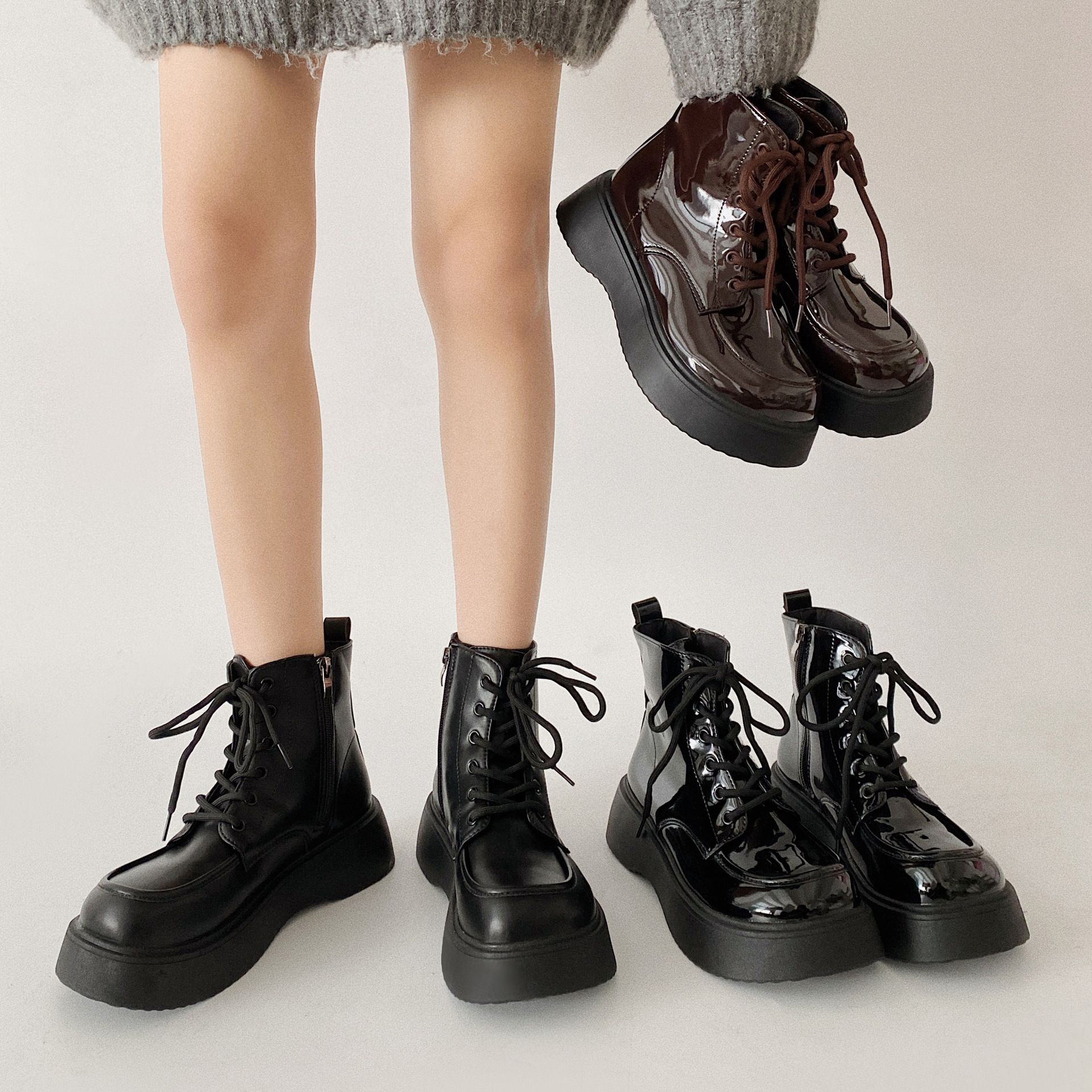 European Martin Boots for Women, 2025 New Autumn and Winter Thick-Soled Height-Increasing British Style Versatile Brown Short Boots for Petite Individuals