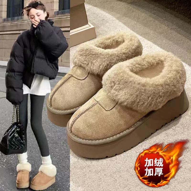 厚底毛绒雪地靴女一脚蹬毛毛鞋2024新款冬季外穿加绒加厚棉鞋34码