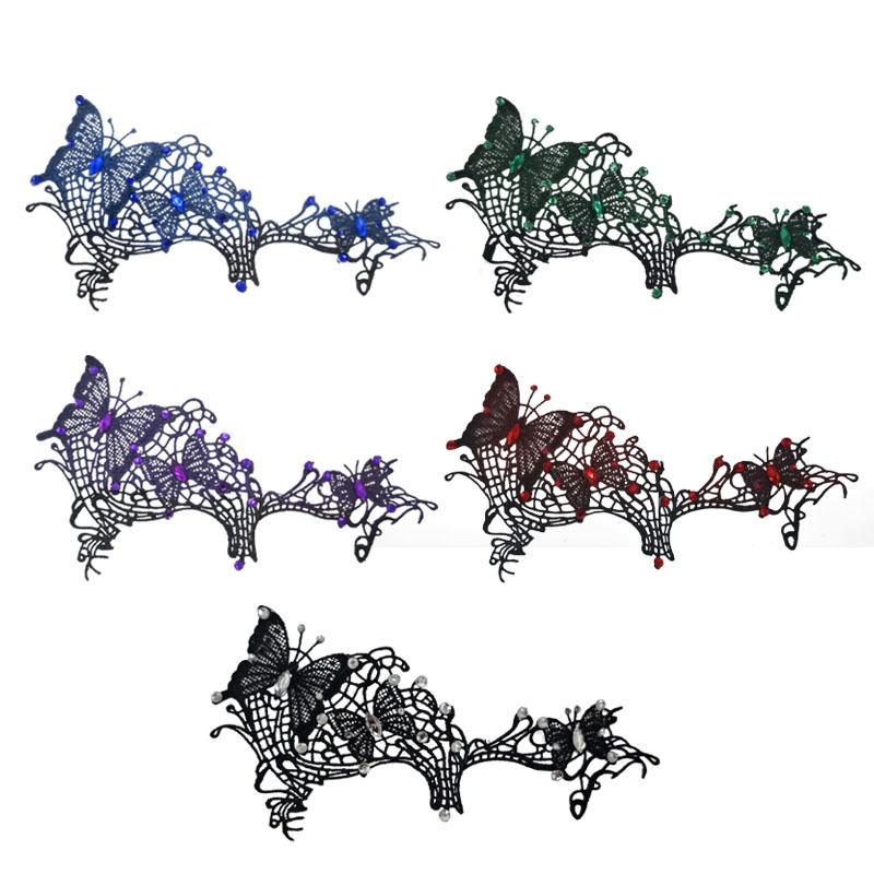 Transfronterizos para la fijación de pestañas de maquillaje de mariposa de diamante de encaje, máscara de mitad de cara, gafas accesorios