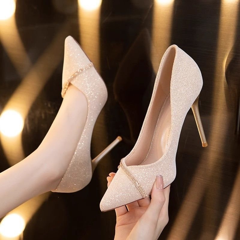 French-Style High Heels with Thin Heels, 2026 New Spring and Autumn Pointed-Toe Bridesmaid Dress Wedding Shoes, Elegant Banquet High Heels for Women