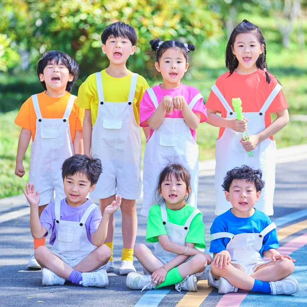 Children's Performance Outfit Boys and Girls White Suspender Shorts Set Dopamine Graduation Dance Cheerleading Uniform