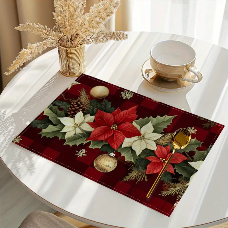 Transfronterizos lino almohadilla de mesa Aliexpress TEMU Amazon almohadilla de mesa cuadrada búfalo rojo almohadilla de Navidad Día de la Independencia