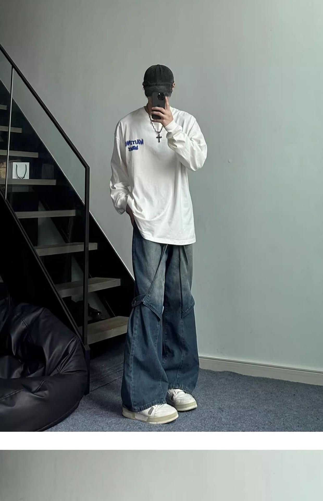 boy Black Cargo Jeans For Men, Design Sense Deconstructed Pants, European And American High Street Tall Flared Pants_voghion.com