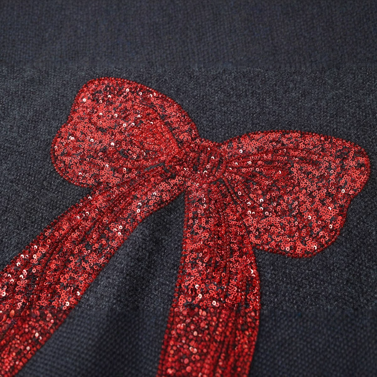 Nail sequins, demi-season knitted sweater with bow for leisure, with embroidery, oversize, fitted