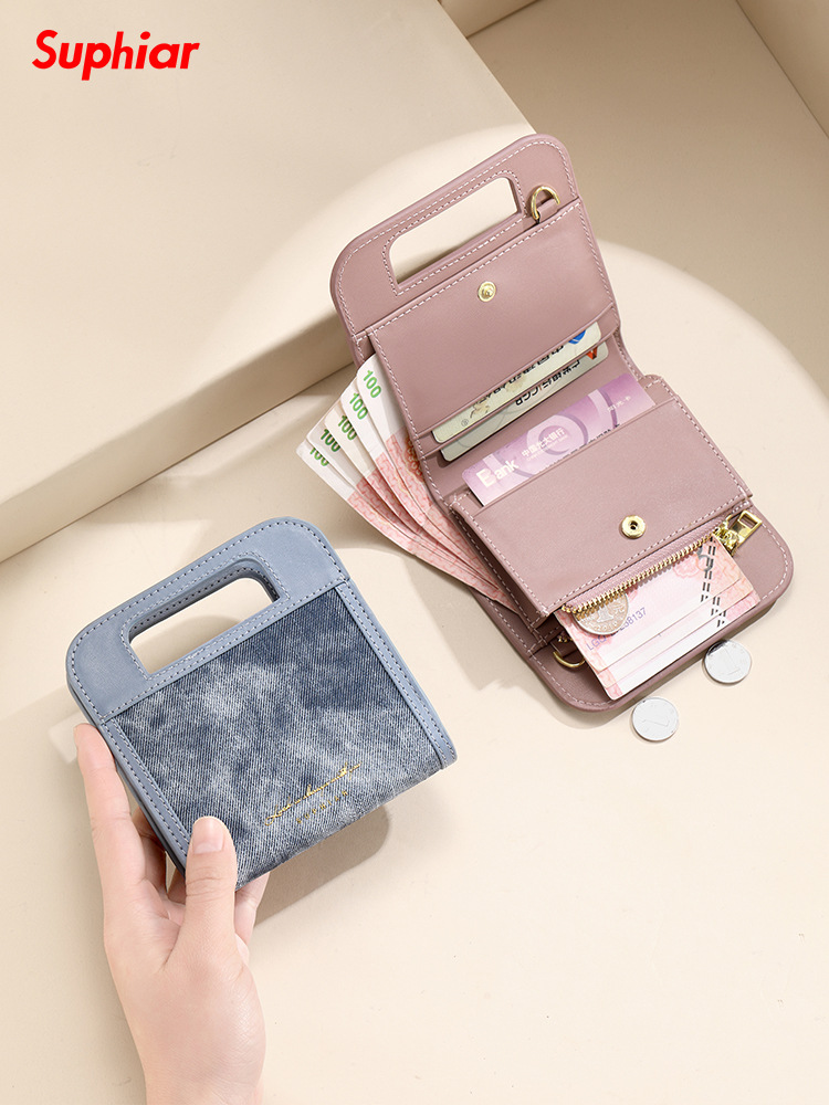 Centro comercial coreano con la misma billetera para mujer, cadena de sensación de alta gama, billetera plegable, billetera corta para mujer, ins para mujer