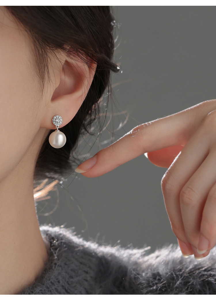 Pearl, Zircon Inlay Material Drop Earrings Classification 1 Pair Quantity Holiday, Daily Occasion 1 Pair 925 Sterling Silver Pearl Zircon Geometric Drop Earrings
