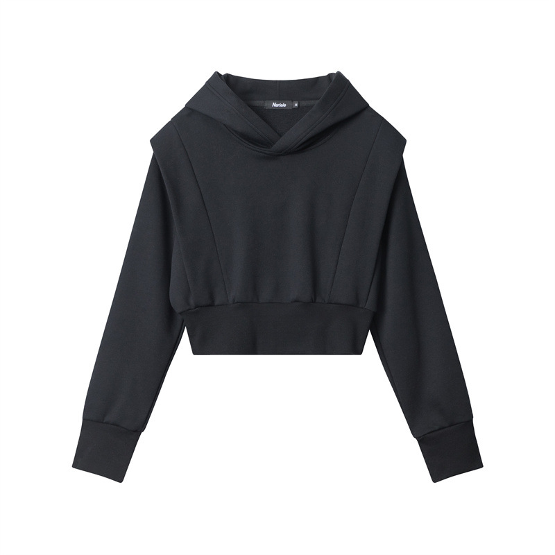 나리엘 가을 미국 패션 브랜드 후디 짧은 스웨터 여성 후디 후드 네이벨 솔리드 컬러 풀오버 자켓 탑