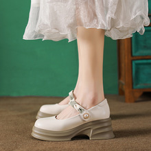 2025年新款厚底小皮鞋女松糕底学生粗跟乐福鞋浅口玛丽珍女单鞋