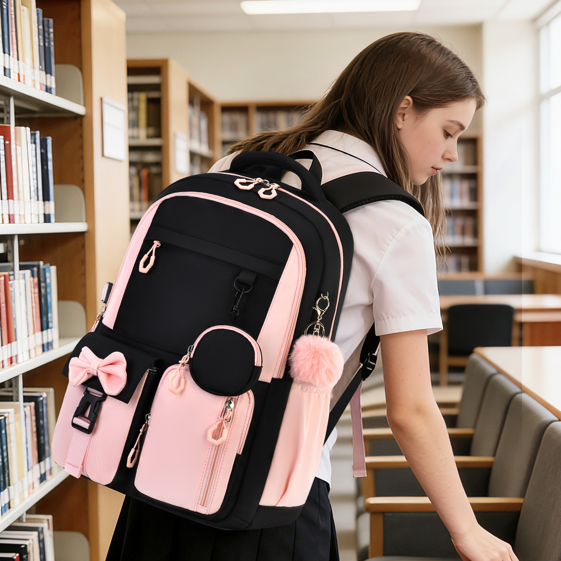 Grenzüberschreitender Amazon 2026 Schulrucksack für Grundschüler, hochwertiger Rucksack mit Schultergurten, minimalistisch, 3-teiliges Set aus der Fabrik