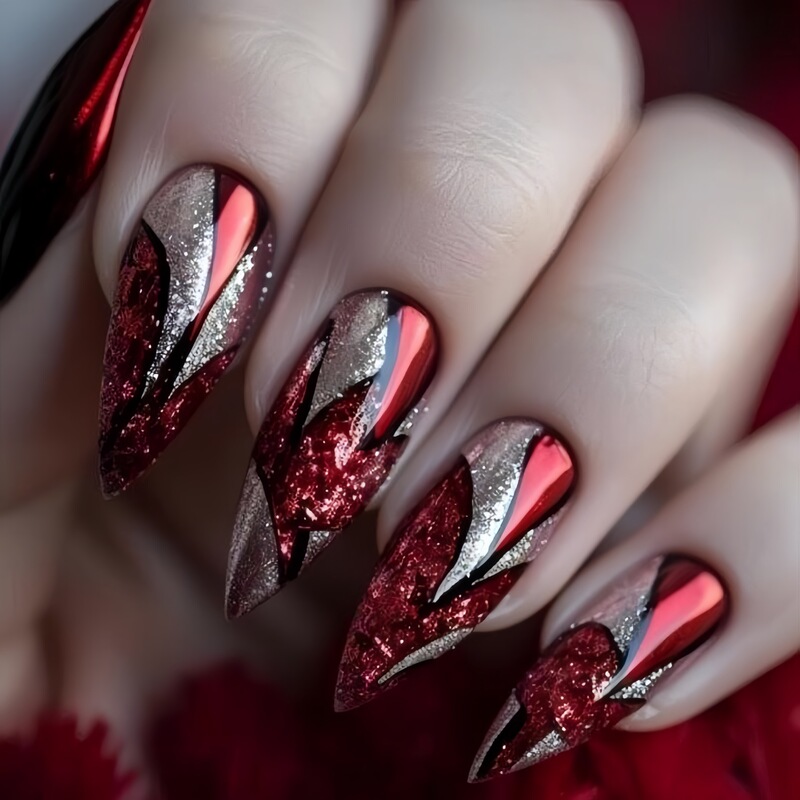 Red Striped Fashion European and American Ins Style Round Almond Nails Simple Fashion Detachable Wearable Nails Red Striped Fashion European and American Ins Style Round Almond Nails Simple Fashion Detachable Wearable Nails