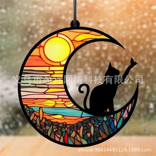 Cross-border New Color Acrylic Pendant Cute Cat Hanging Home Decorative Pendant Flat Printing Hanging Ornaments