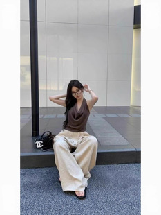 1120 Hot Girl Old Money Style Fashionable Outfit Swing Collar Halter Neck Twist Rope Design Suspender Women’s Summer Outer Backless Top