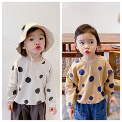 2024 Children's Spring Outfit New Girl's Korean Style Loose Polka Dot Print Sweatshirt T-Shirt 21093
