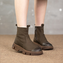 头层牛皮短靴女羊毛内里加厚保暖秋冬真皮雪地靴轻便防滑短筒靴