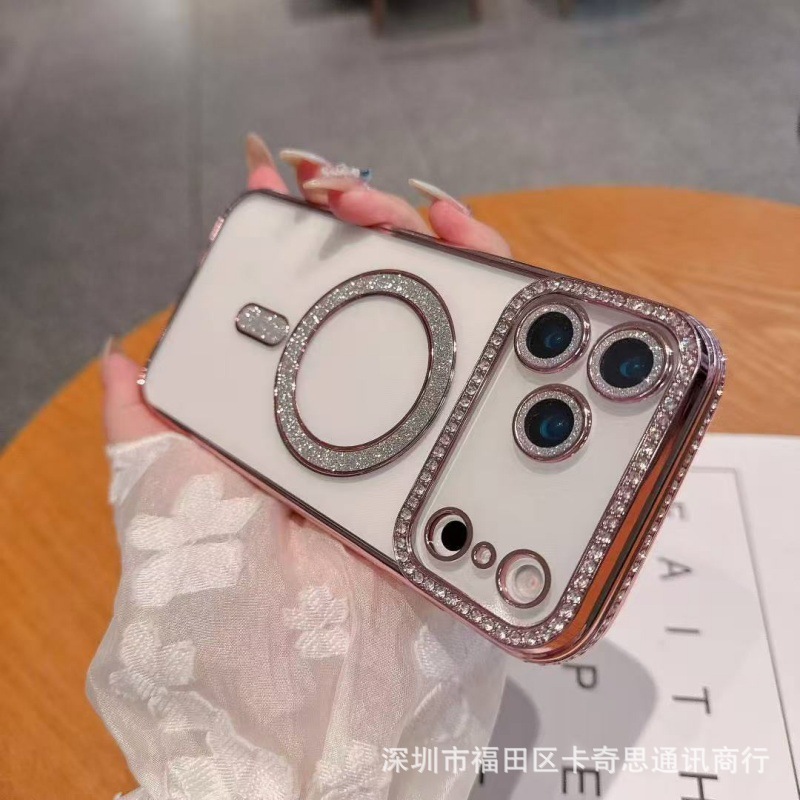 iPhone17promax サイドドリル磁気電話ケース Apple 16 透明 15 電気メッキグリッター 14 保護カバーに適しています。|undefined