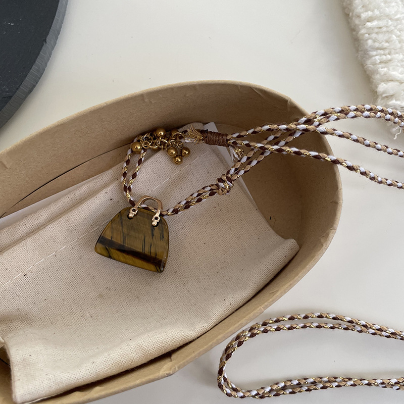 Cord String Chain Type Vacation Classic Style Geometric Tiger Eye Titanium Steel Obsidian Cord String Pendant Necklaces Wholesale
