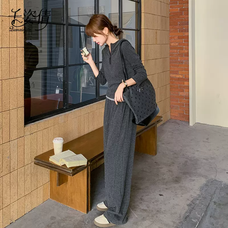 2025春秋季网红长袖裤套装棉字母圆领印花都市休闲时尚套装