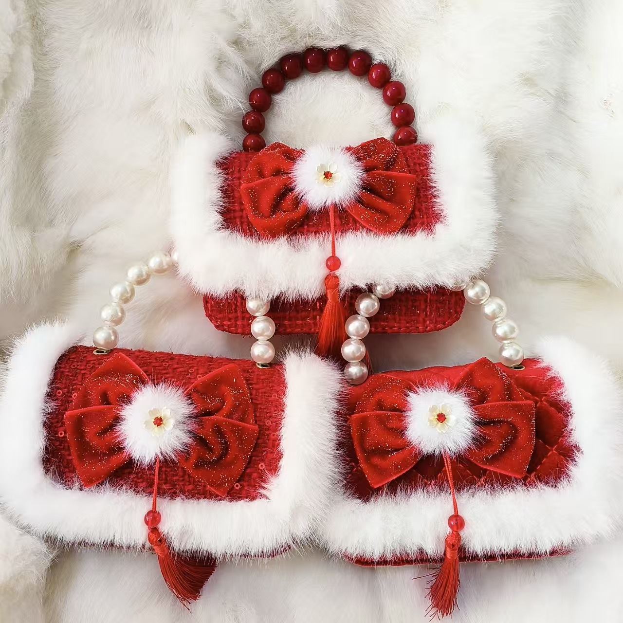 Gran arco rojo bolso de princesa bolso de perla bolso de Año Nuevo bolso de cambio accesorios cadena de hombro