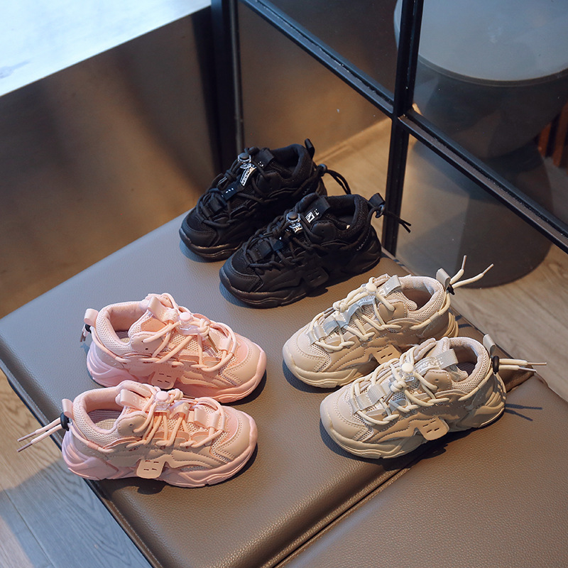 Zapatillas deportivas infantiles con doble malla, estilo 'dad shoes' de moda, modelos primavera y otoño 2025, zapatillas de running modernas para niños y niñas, transfronterizas.