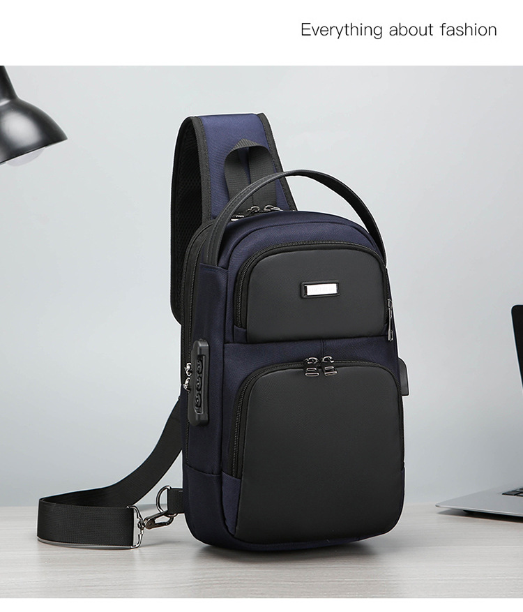 New single-shoulder crossbody bag, men's casual travel bag, simple chest bag, multi-functional waterproof password lock, anti-theft small backpack undefined