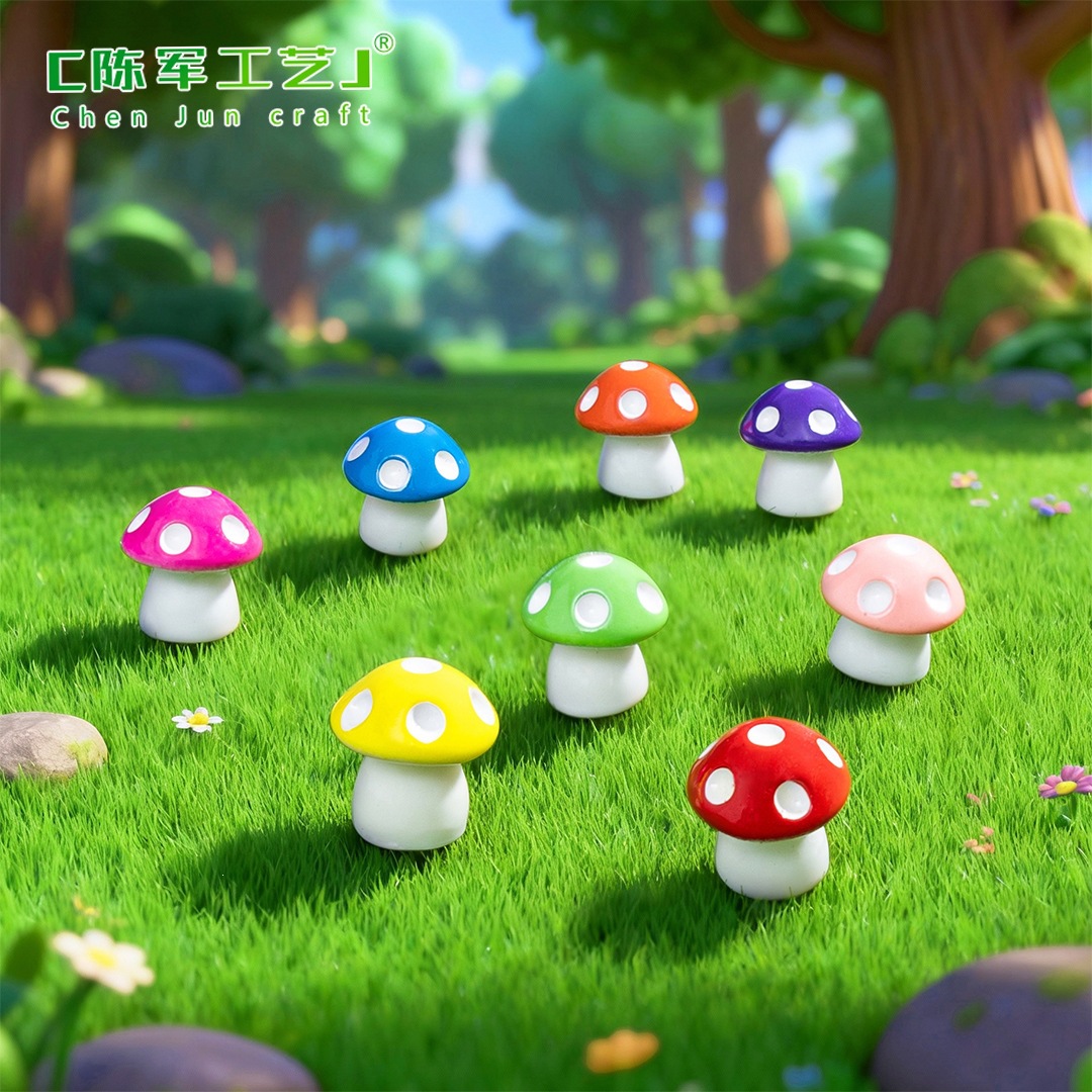 Mushroom and Moss Micro-Landscape Ornaments, Succulent Decorations, Eco-Bottle DIY Assembly Resin Ornaments, Medium Size 6 Pieces