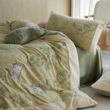 中国风 25秋冬新款宽边雕花高克重牛奶绒加绒加厚保暖四件套床品