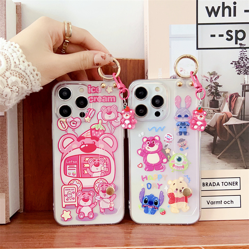Transparent phone case for Red Mi 10prime wrist strap creative strawberry bear photo crossbody K60/6A/K50/8A