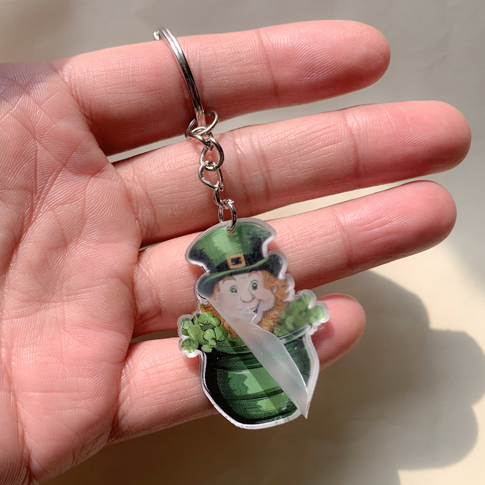 Cute Shamrock Dog Arylic St. Patrick Unisex Bag Pendant Keychain display picture 4