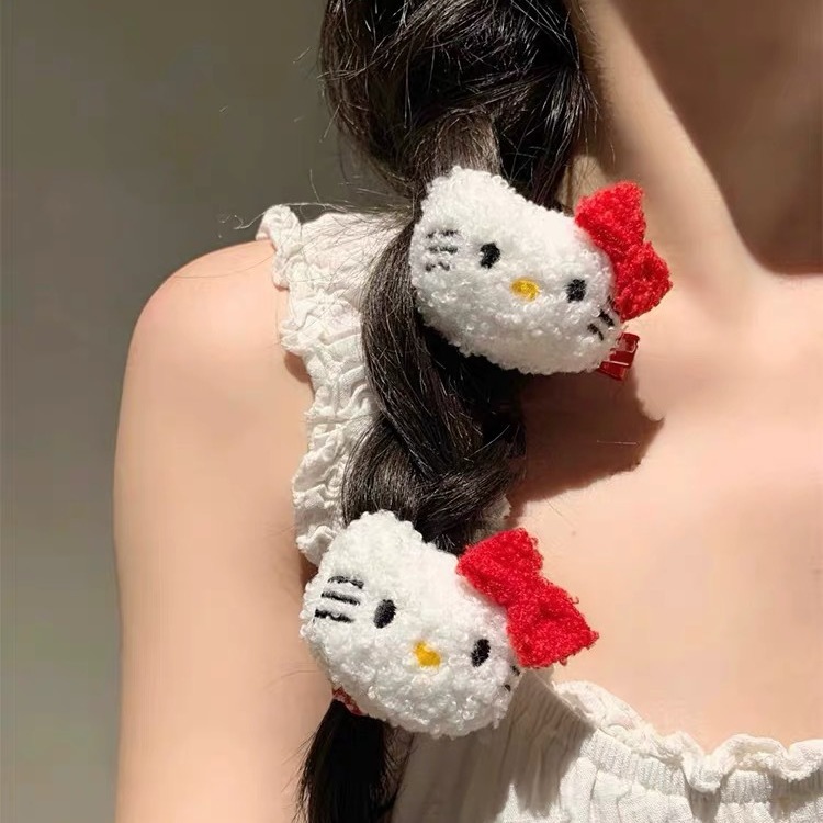 hellokitty毛絨可愛發圈髮夾凱蒂貓公仔劉海夾發繩2023新款俏皮女