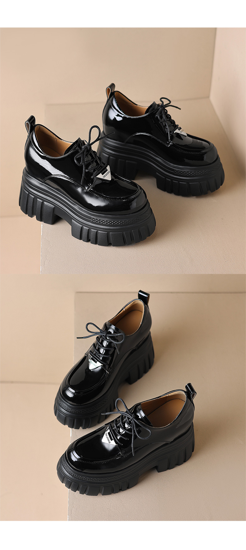 Giày loafer nữ đế xuồng platform buộc dây, gót ẩn tăng chiều cao — màu đen chi tiết 14