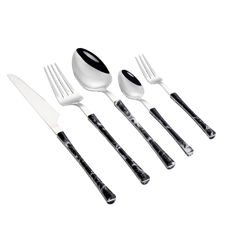 Cross-border Amazon imitación de acero inoxidable mango de madera pequeña cintura cuchillo, tenedor y cuchara de cuatro piezas conjunto occidental vajilla regalo traje de regalo para la boda