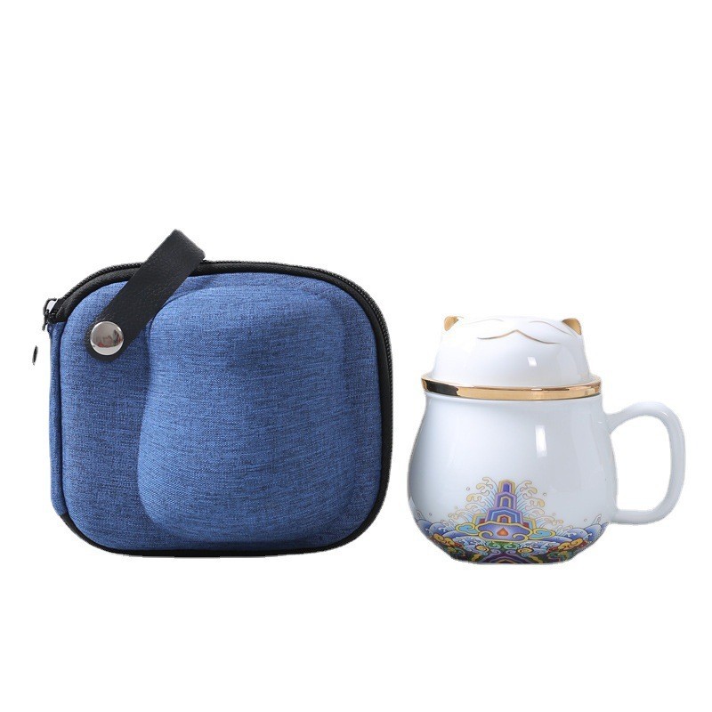 Juego de Té de Viaje Portátil de 2 Tazas, Cerámica, para Viaje