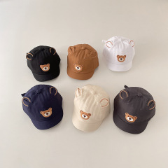 Bear head embroidery baby baseball cap short brim peaked cap children's casual children's stickers 1-3 years old fashion baseball cap