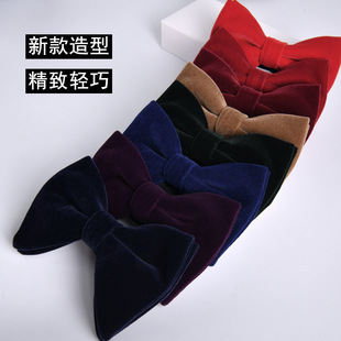 Bow Tie Floral Velvet Men's Formal Wear Personalized Fashion Professional Plain Color Monochrome Horn Black Blue Red Style Ready Stock