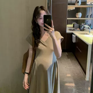 现货孕妇夏装连衣裙时尚气质束腰显瘦遮肚连衣裙