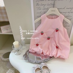 New summer handmade small strawberry super cute girls' dress baby girl fashion versatile sleeveless vest skirt