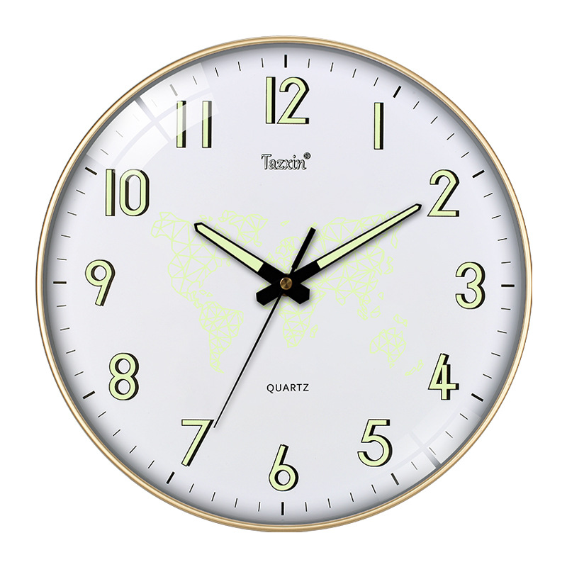 Amazon Reloj de pared en stock al por mayor suministro directo de fábrica LOGO luminoso reloj colgante sala de estar reloj de cuarzo mudo reloj