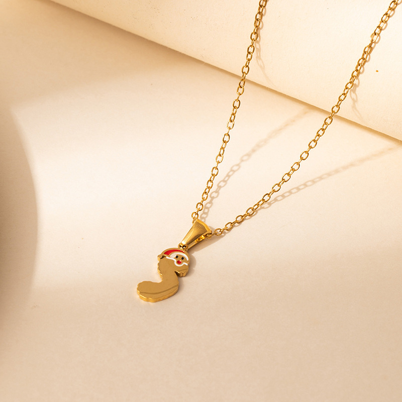 7g Weight 0.03µm Gold Plating Thickness Electroplated Gold Plating Process Golden Plated Plating Material 201 Stainless Steel Pendant Material Pendant Necklace Classification 201 Stainless Steel Chain Material cable chain Chain Type 1 Piece Quantity Holiday, Daily Occasion 201 Stainless Steel Material Santa Claus, Number Pattern Women's Gender Cute Style Plating Craft Fashionable Stainless Steel Christmas Necklace For Women 26 Small Letter Pendants Versatile Minimalist Choker Trendy Accessory 23