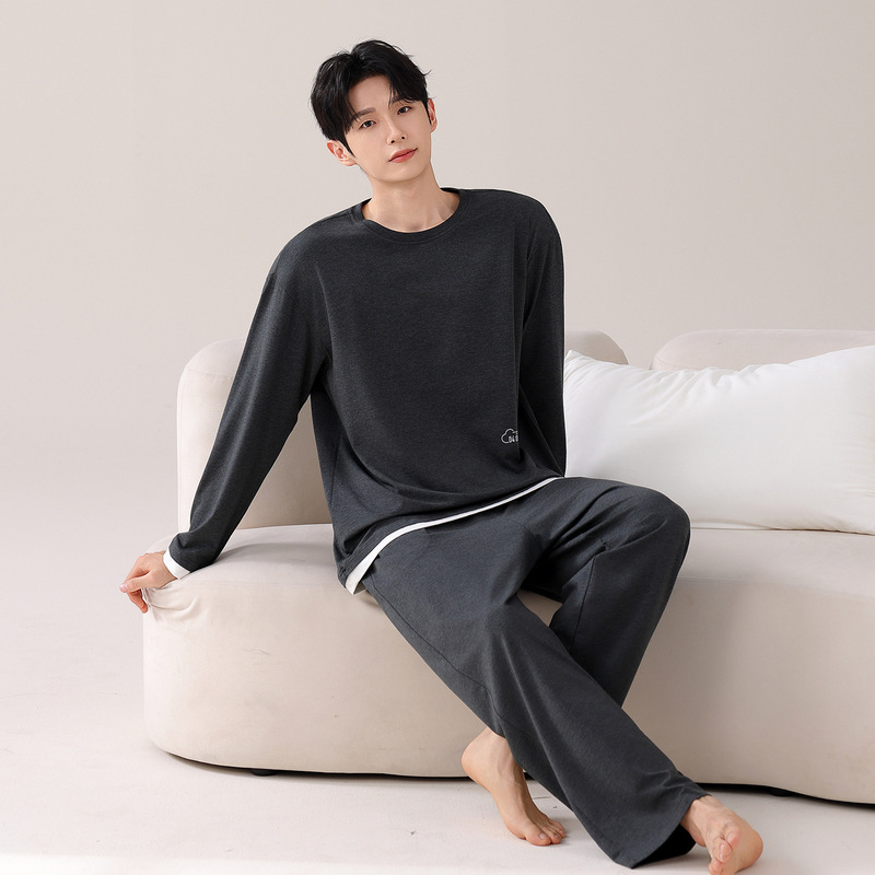 Super Soft Modal Cotton Pajamas for Men in Spring and Autum Long-Sleeved Casual Loose Plus Size Home Wear Set That Can Be Worn Outside